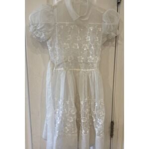Vtg Little Girls child  size 2?  Sheer White Dress 1950s LOOK party  embroidery